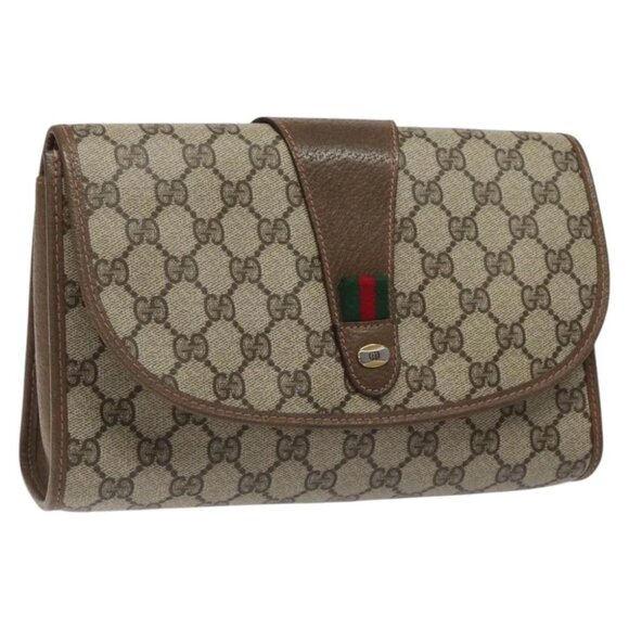 GUCCI GG Supreme Web Sherry Line Bag PVC Leather Beige 89 01 030 Auth - Picture 1 of 16